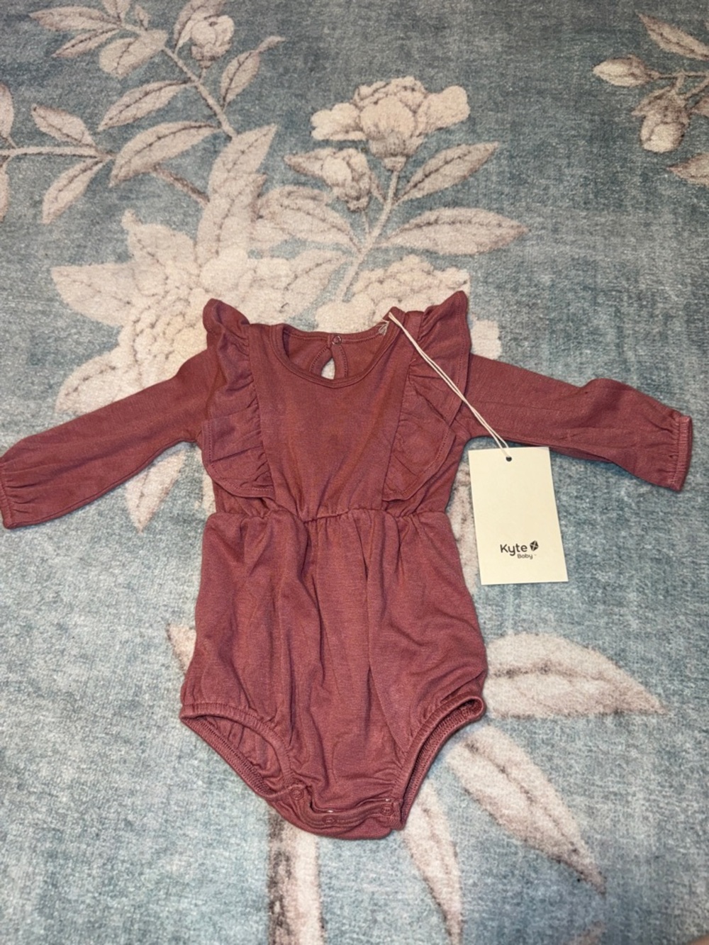 Kyte BABY Dusty Mauve Ruffle Long-Sleeve One-Piece Bodysuit